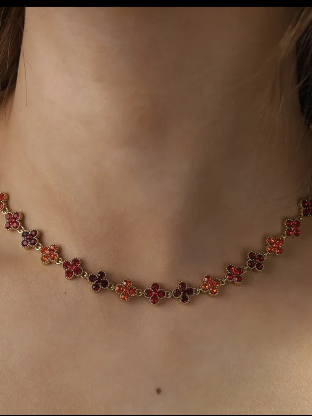 18K Gold Plated Multi-Flower Necklace in Red and Orange